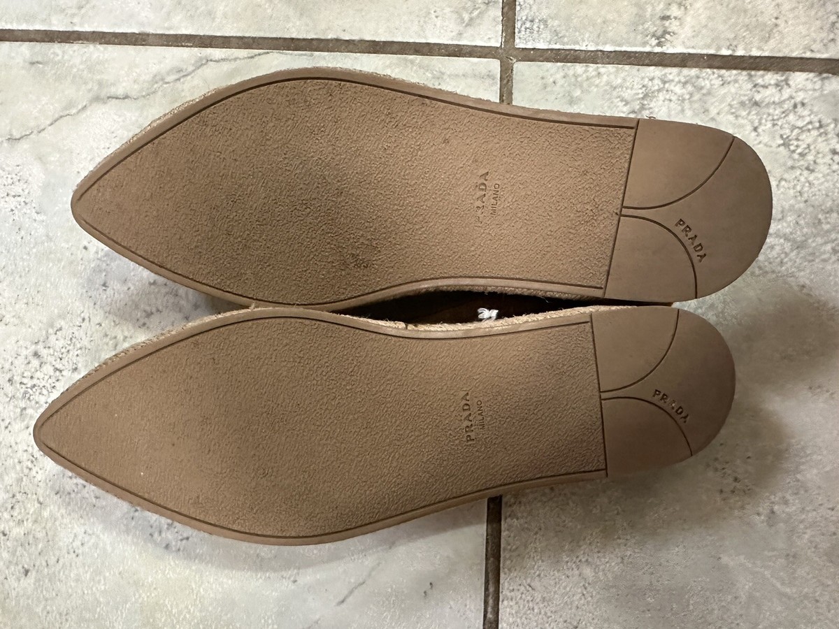 PRADA Made In Italy Taupe Suede Slip On Espadrille Flats  display picture 2