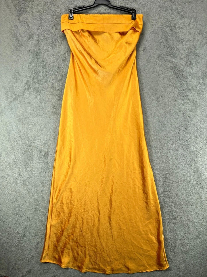 Maxi Boda Alice Elle Mujer 8 Vestidos Oro Amarillo Satinado Sin Tirantes Brillo Dorado Foto 3 de 4