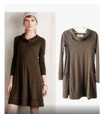 Anthropologie Saturday Sunday Size Small Alcott Dress Cowl Neck Textured Green