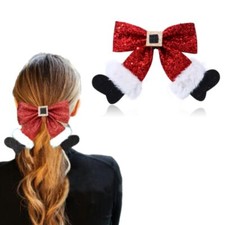 Christmas Hair Clips Glitter Sequins Bow Socks Cute Decoration Accessories