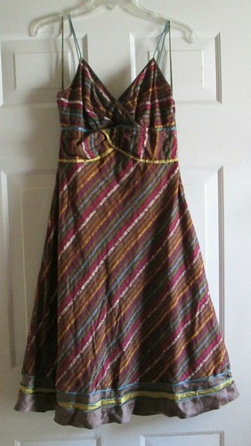 CATHERINE MALANGRINO COTTON LINED SATIN SHEEN TRIM PRINT SUNDRESS 6 BOHO CHIC - 第 1/6 張圖片