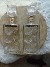 2- Vintage 60s Four Roses MCM Starburst Glass Whiskey Decanters Labels & Corks