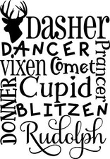 5in Reindeer Names Decal Window Sticker Home Tumbler Christmas Decor Holiday Car