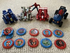 Marvel Spider-Man Lot: 3 Transforming Cars; Zoom & Go Car; Figure & Disc Shooter