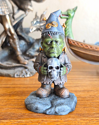 Frankenstein's Monster Holding Skull Figurine Hand Painted Multicolor Halloween