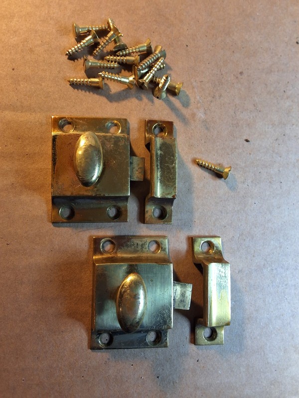 Pair CAST BRASS CUPBOARD LATCHES vintage Hardware Furniture