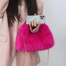 Borsa Donna Peluche Soffice Con Catena Dorata Trend Rosa Fluo Tracolla CF67760