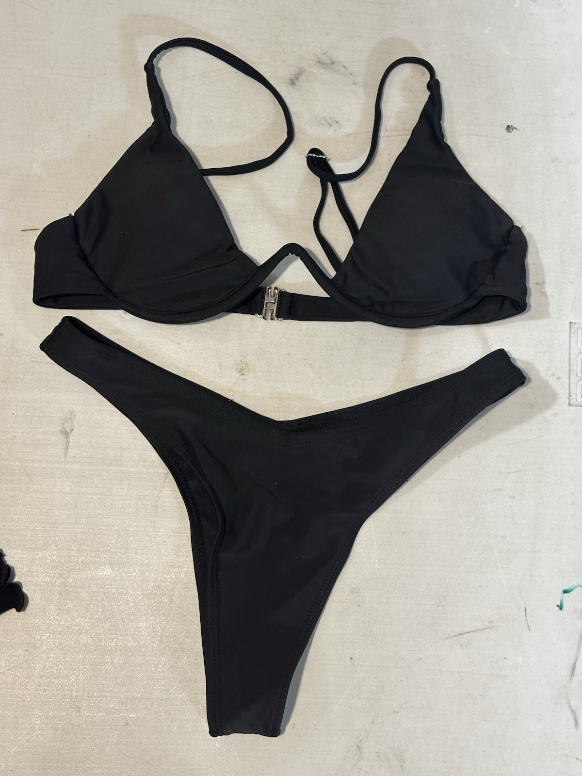 Black Nylon Spandex Adjustable Strap Bikini Set Women’s Size M 2 Piece
