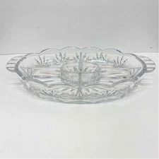 Royal Limited Clear Cut Crystal Divided Dish w Handles