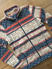 Woolrich Jacket Womens Medium Blue Tan Fleece Full Zip Aztec Southwestern Print