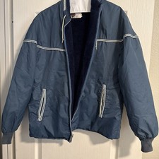 Vtg Silton Men Blue Nylon FLEECE Lined Coat Hooded Work Jacket M Talon Zip Rare