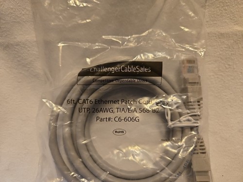 Challenger Cable Sales 6ft CAT6 Ethernet Patch Cord, Gray - Bild 2 von 2