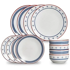 12-Piece Stoneware Dinnerware Set for 4, Microwave, Dishwasher Safe Plates & ...