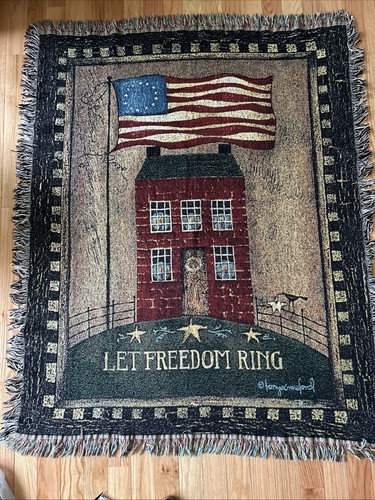 Tapestry Throw Patriotic American ‘Let Freedom Ring’ July 4th Flag 64”x50”