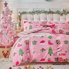 Joyreap 3pcs Christmas Duvet Cover Set Queen, Queen- 90"x90" Gingerbread Pink
