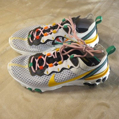 Nike React Element 55 SE Sunburst White Gold Green CK0846-100 Mens Sneakers