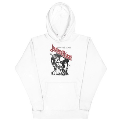 Judas Priest Look Left Mens Officially Licensed Hoodie White