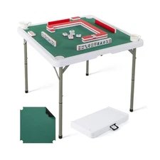 Goplus Mahjong Table, 35" Square Folding Card Table w/4Cup Holders, Anti Slip...