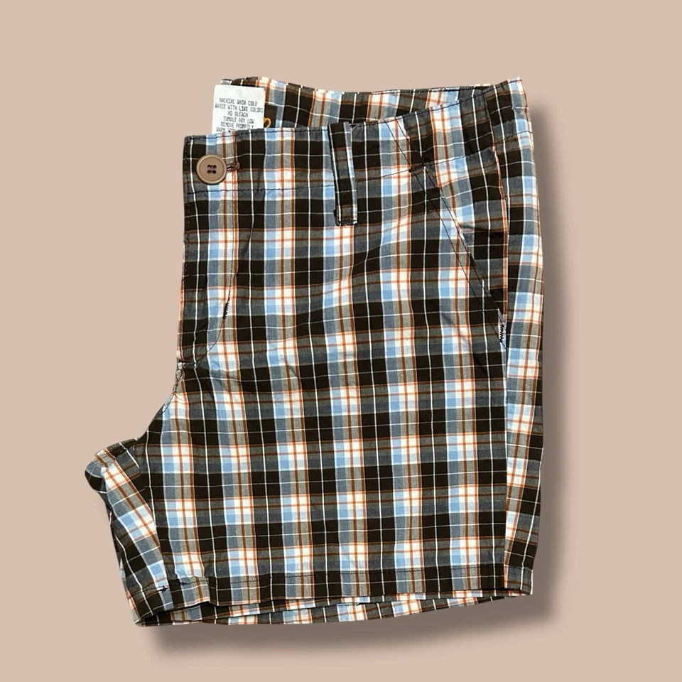 Mini Pantalones Cortos Y2K BeBop Vintage Años 90’s Tiro Bajo Marrón Multicolor Rayas Cuadros Talla 7 Foto 3 de 4