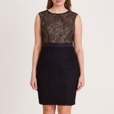 Tahari Sleeveless Lace Sheath Dress Black Beige Zip Cocktail Career, Women 2