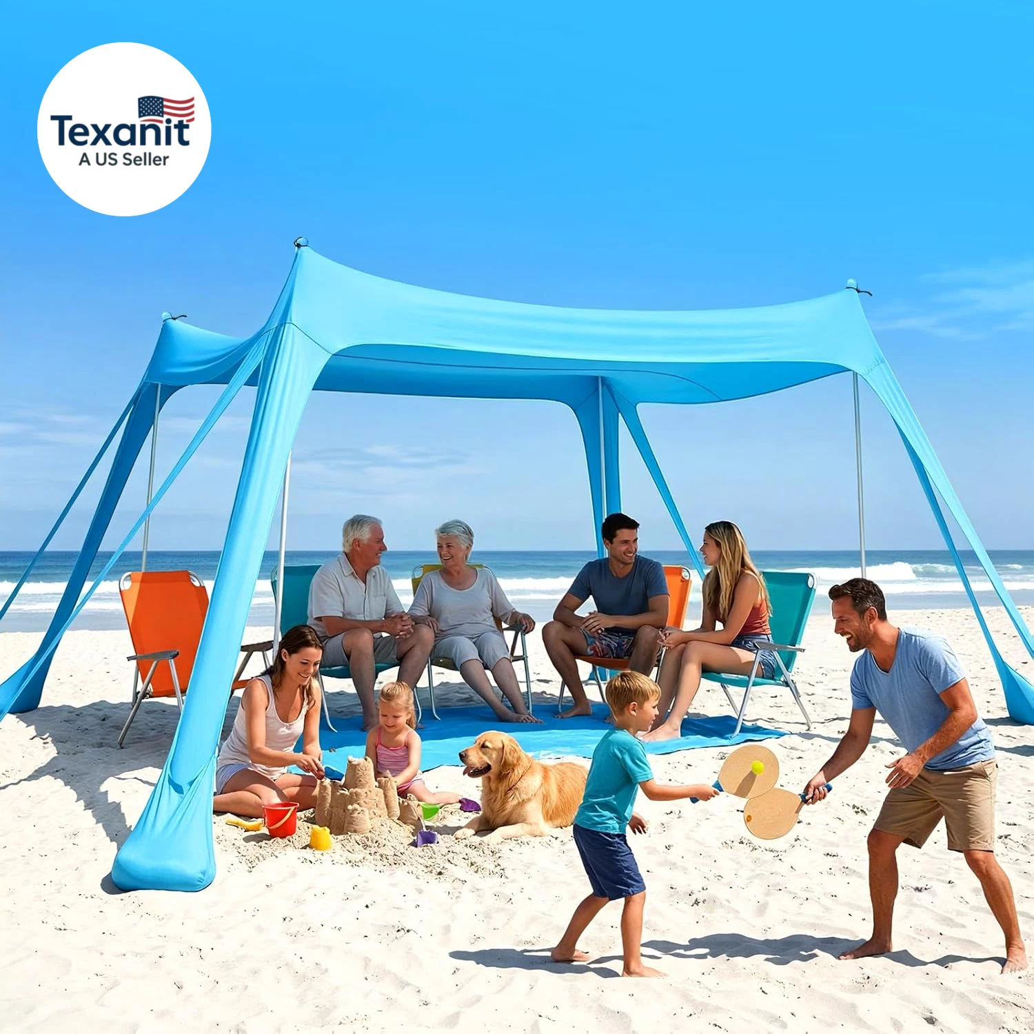 Beach Tent Sun Shelter - 10X10Ft Beach Shade Canopy UPF50+ Protection Easy Setup