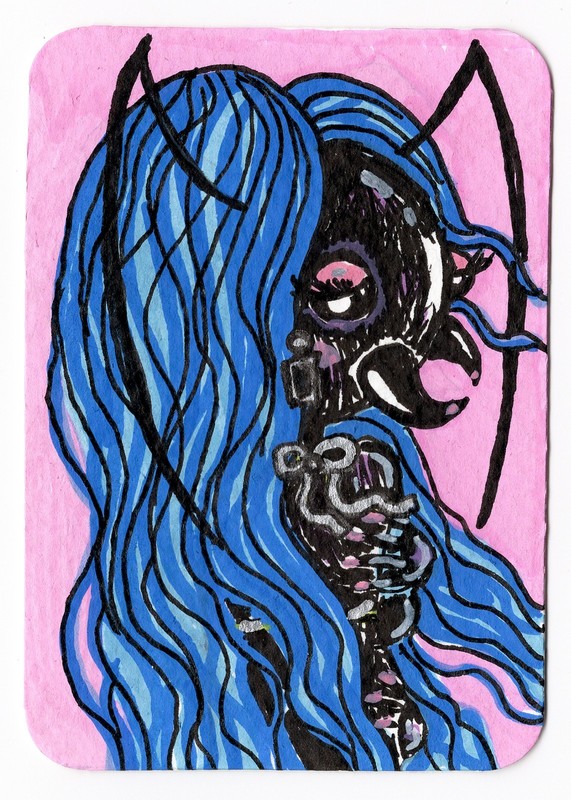 ACEO original art card drawing- "BrANTz #3" Cool Girl Bugs Measuring 2.5" x 3.5