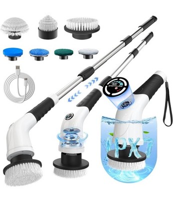 Electric Spin Scrubber Cordless Cleaning Brush Waterproof with 8 Heads 3 Speeds
