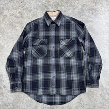 Vintage Sears Roebuck Shirt Jacket Mens Medium Blue Plaid Flannel Quilted Lined