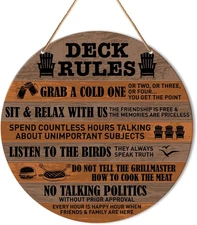 Funny Deck Sign Decor, Round Hanging Sign Decor Patio Wall Decorations Outdoo...