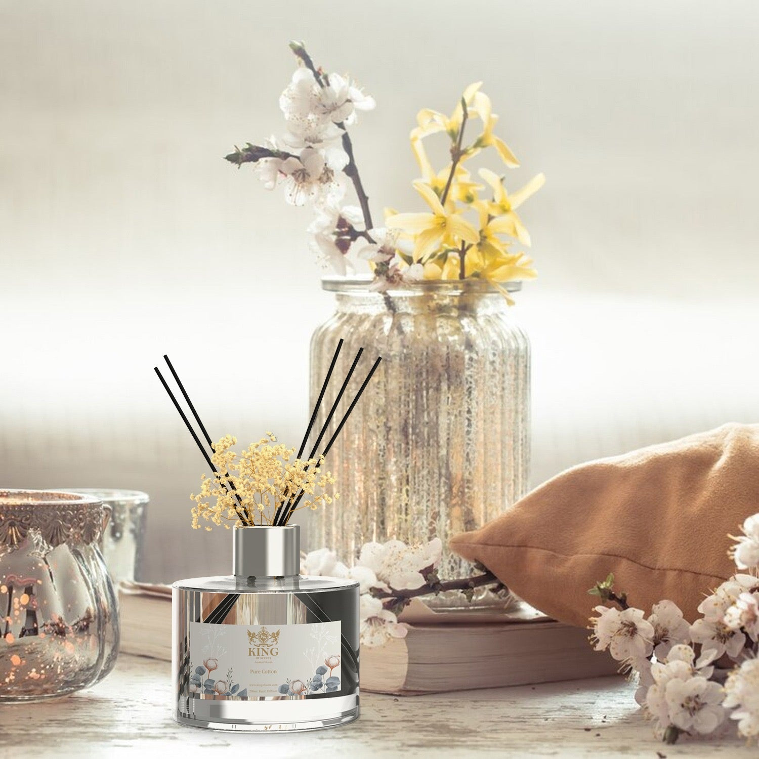 KING OF SCENTS 120ml Pure Cotton Reed Diffuser Set for Home Fragrance
