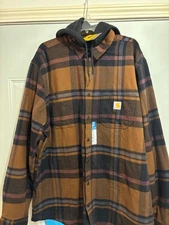 Rugged Flex  CARHARTT Flannel Fleece Lined hoodie Shirt JAC Size XLT NWT fast sh