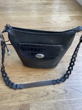 Brighton Handbag Bucket Bag Black Two Way Pebbled Leather Braided Strap Charm