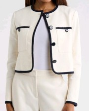 Veronica Beard BEALE Contrast Detail Cotton- Blend Tweed Jacket Dove Sz 2