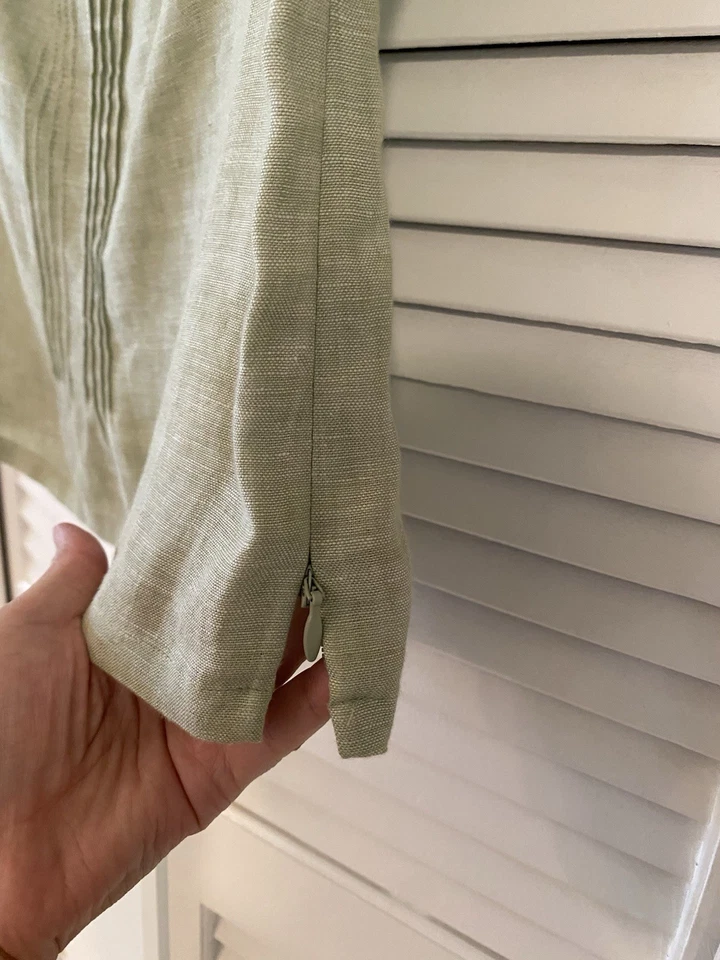 Top de esquina informal para mujer 6 babydoll verde lino sin mangas Cottagecore Beachy Foto 4 de 4