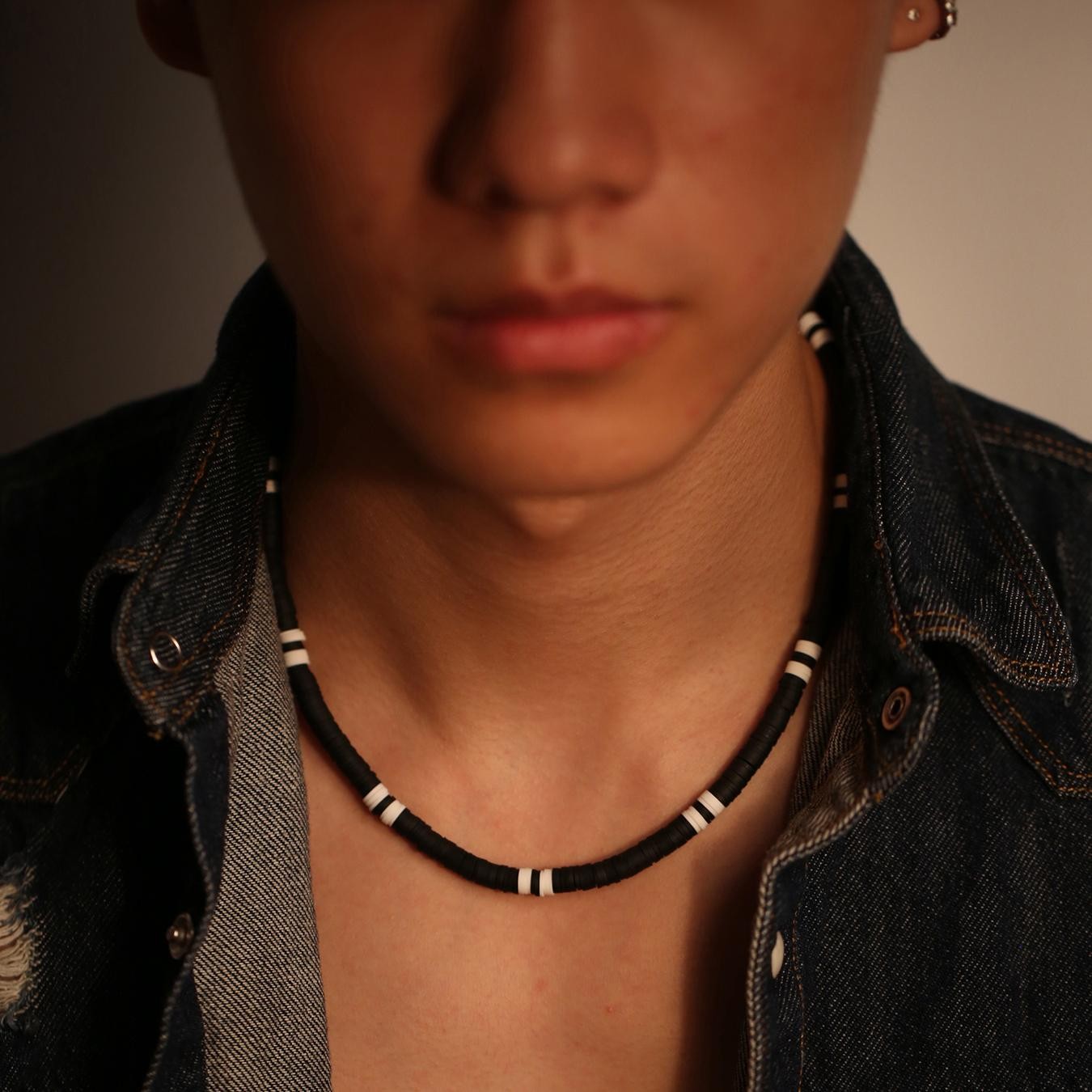 Bohemia Polymer Beads Necklace for Men Women Black White Collar Jewelry