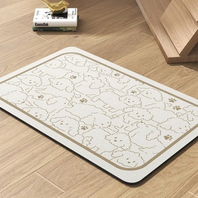 Pet Feeding Mat-Absorbent Dog Mat for Food and Water 19''L x 19''W, BEIGE