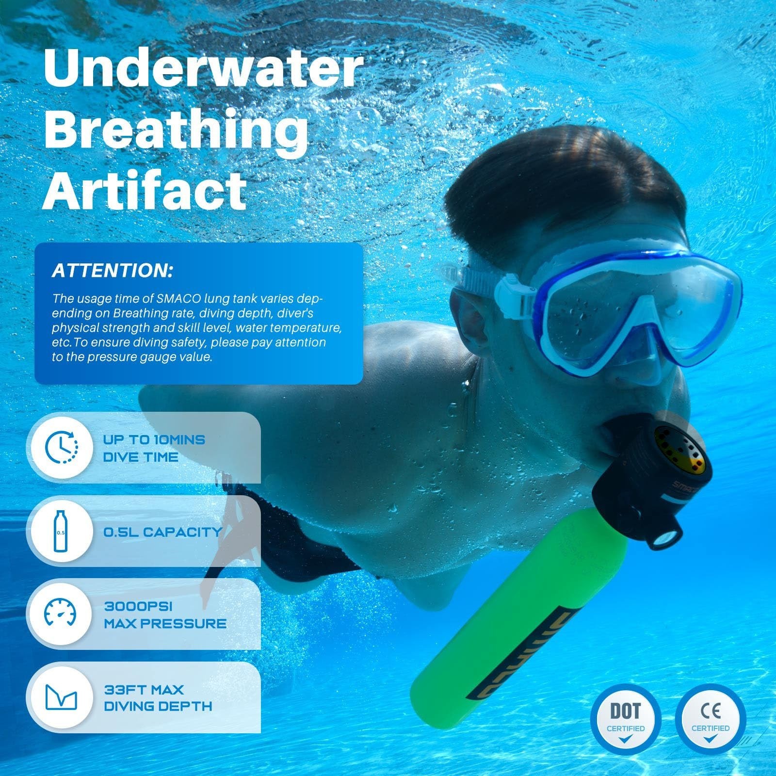 Lung Tank Mini Scuba Tank,0.5L Dive Portable Lungs Kit,Scuba Gear for Recreation