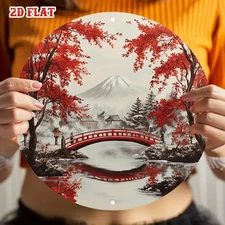 Japanese Country Garden Mountain Round Metal Sign