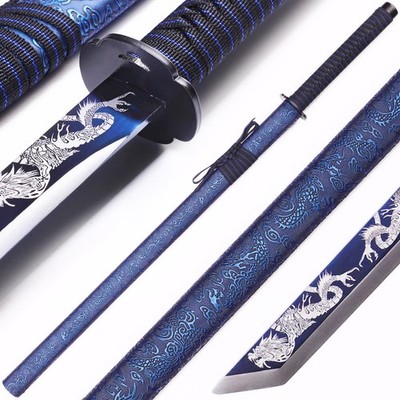 Relief Blue Dragon Patterned Katana, 1095 High Carbon Steel, Handmade Katana