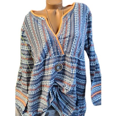 AJC Shirt Tunika Bluse Langarm Gr. 40/42 bis 44/46 blau gemustert (8966) NEU