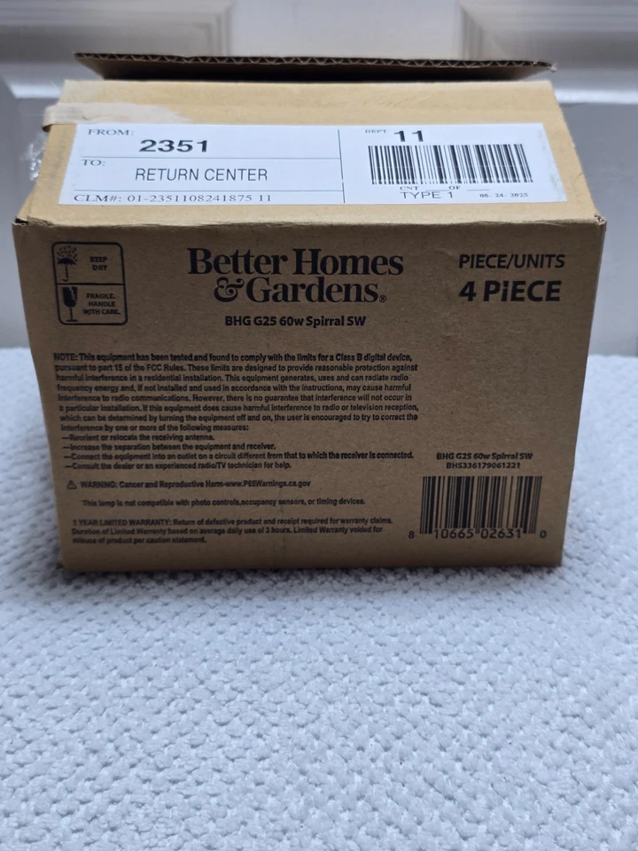 Better Homes & Gardens G25 Spiral LED Bulb 60W Dimmable Soft White E26 Base 4 (R - Image 2 of 4