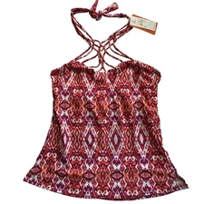 Leilani NWT Red Paradise Macrame Bandini Swimsuit Tankini Top Size 12
