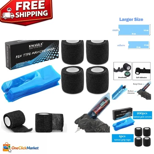 Pro Tattoo Supplies: 200 Machine Covers + 4 Grip Tapes for Serious Artists - product listing photo