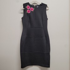 Calvin Klein Womens Black Embroidered Floral Scuba Sheath Dress Size 10 CD8X1B5L