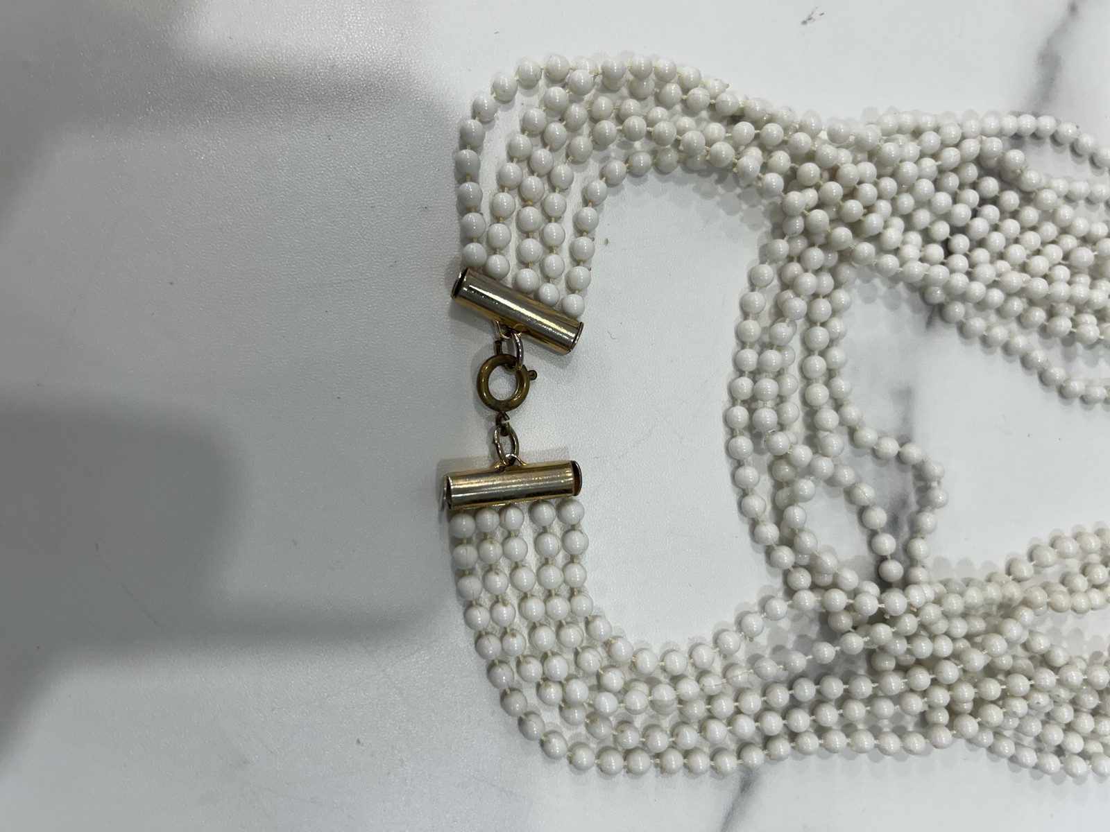 White Multi Strand Layered Beaded Statement Neckl… - image 1