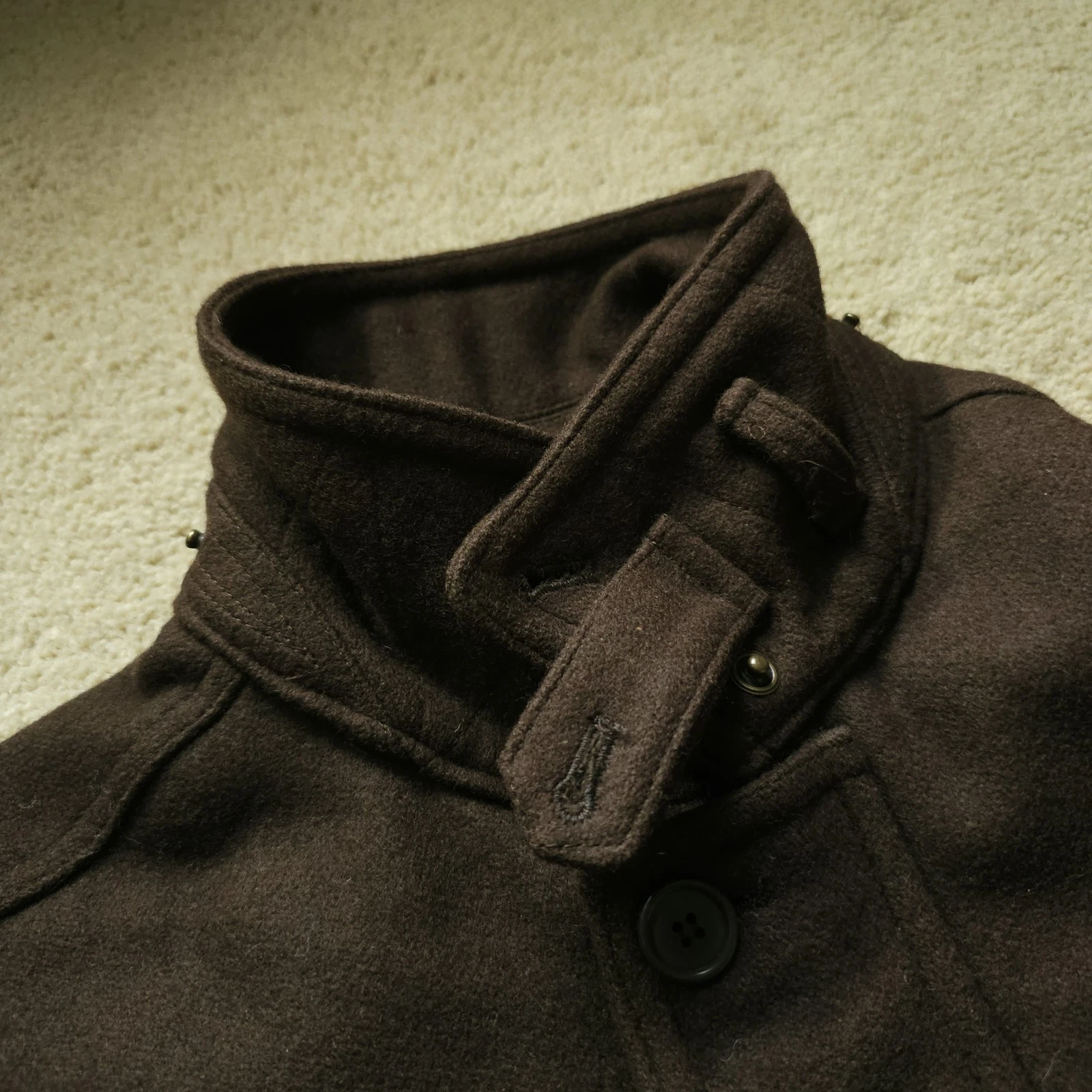 VTG DWW Made in Japan Thick Sturdy Melton Wool Hooded Utility Jacket Brown 38 S image 5