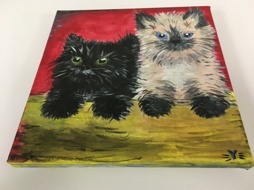 Cat ~Kitten Painting~10 x 10 inches~Bright and Fun~Unique~Super Cute~Warm Kitty - Picture 2 of 3