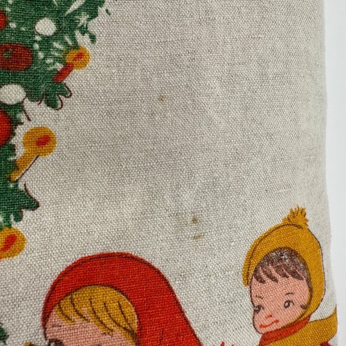 Vintage Linen Tablecloth Santa Children Holding Hands Christmas Trees 49"x45" - Picture 14 of 24