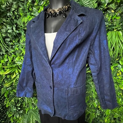 ASHLEY STEWART Blazer 20 Blue Denim Metallic Accent Jacket Stretch 1430