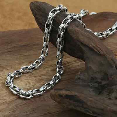 Real Solid 925 Sterling Silver Necklace Sun Star Loop Link Chain Jewelry 22''
